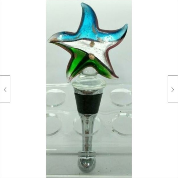 Blue Gray Green Glass Star Wine Stopper 4.5" - Picture 1 of 2